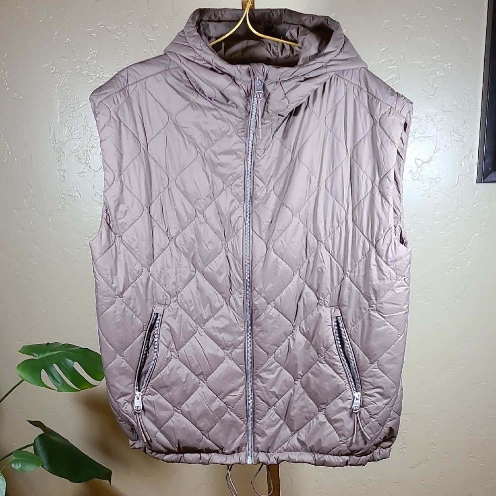 Calvin Klein Performance Quilted Puffer Vest with Hood Brown Large